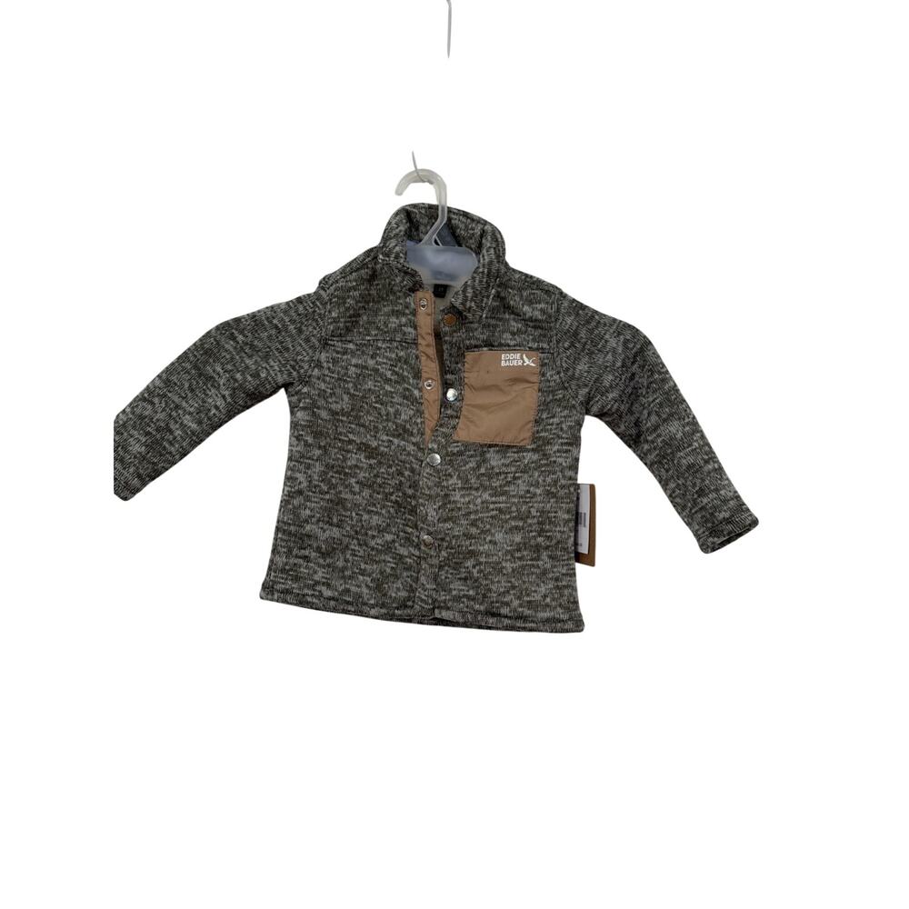 Eddie Bauer boys' gray and white heathered fleece snap-front shirt jacket 2T NWT